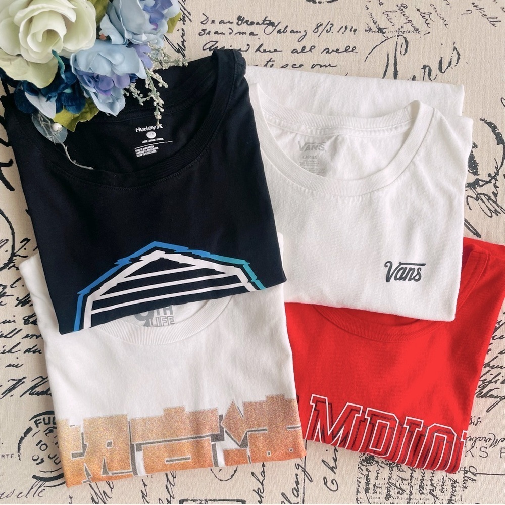 Bundle of 4 Men's Casual Graphic Athletic Tees T-Shirts Tops, Size L
